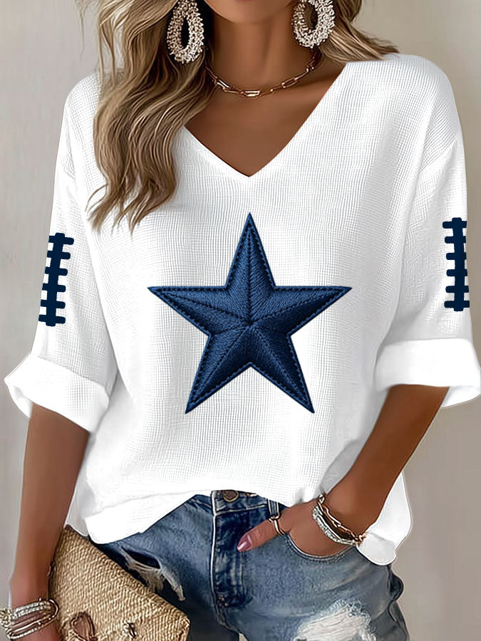Women'S Football Print Waffle  Top