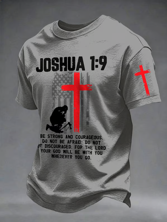 Mountain Cross In Memory Of The Fallen Short Sleeve Tee With Sleeve Cross Print