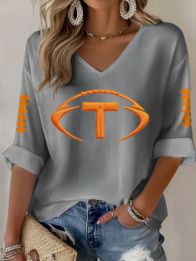 Women'S Football Print Waffle Top