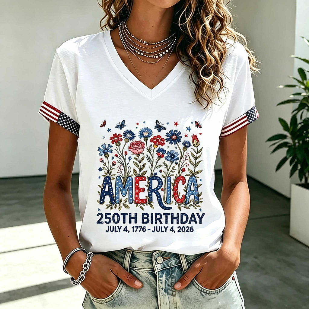 Women's 250th Anniversary  Flower Art  Print Casual V-Neck Vest