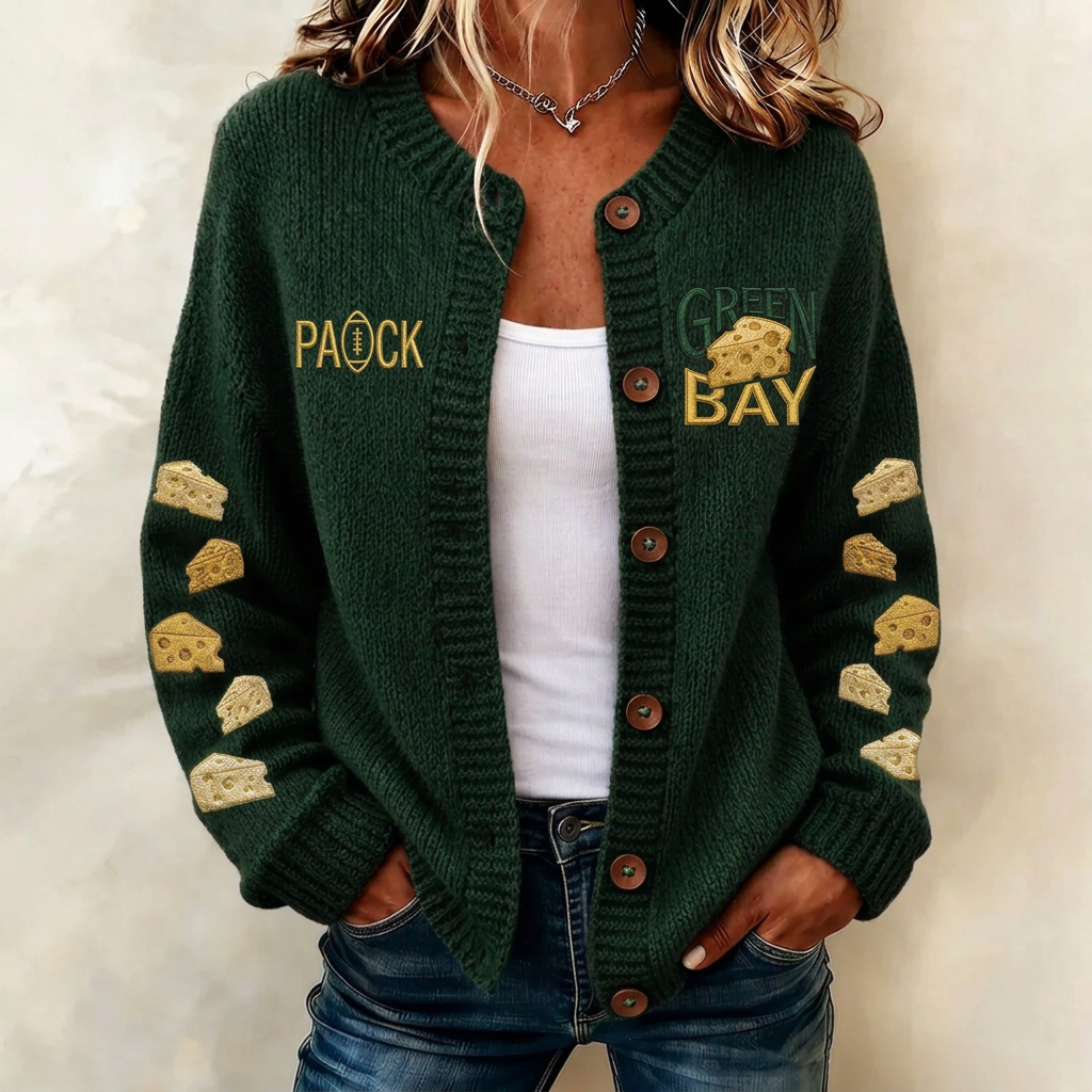 Women's Green Bay Football Cheese Printed Cardigan