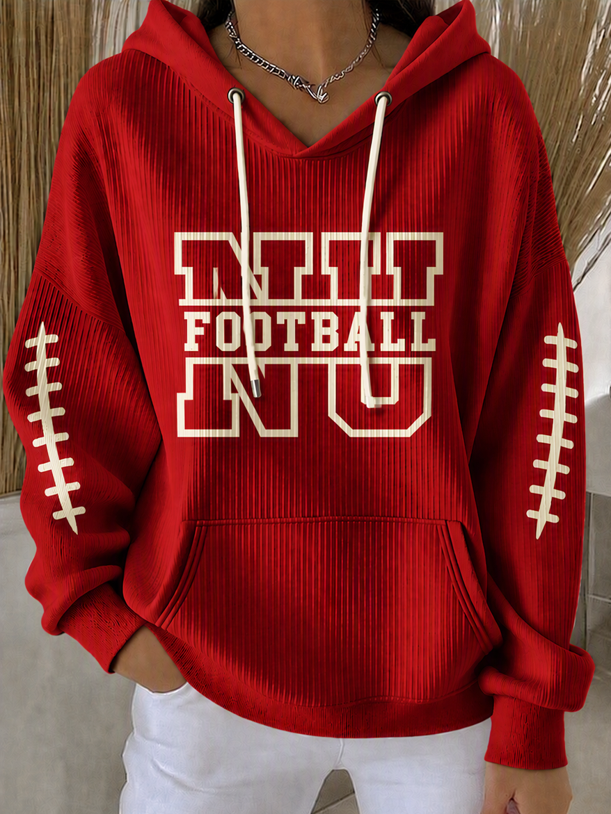 Women'S Football Print Hooded Sweatshirt