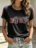 Women'S Rugby Printed Round Neck Short Sleeved T-Shirt