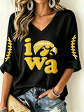 Women's Rugby Patterned Waffle V-Neck Top