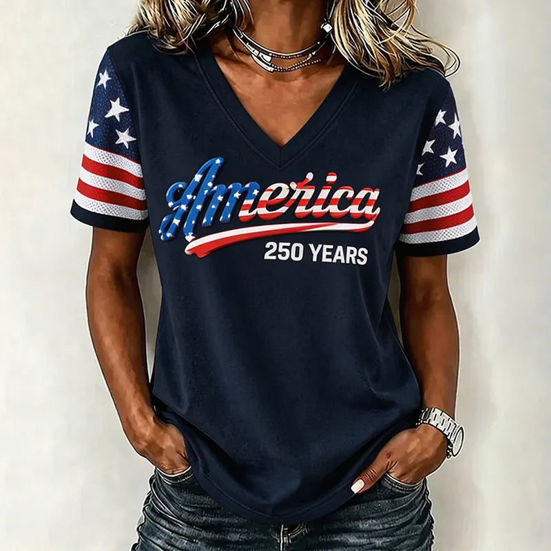 Women's America 250 Years Patriotic Art Print T-Shirt