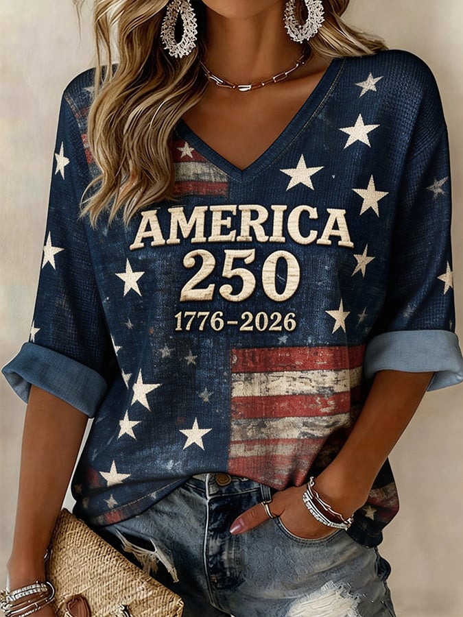 Women's American 250th Anniversary Art Print Casual Top