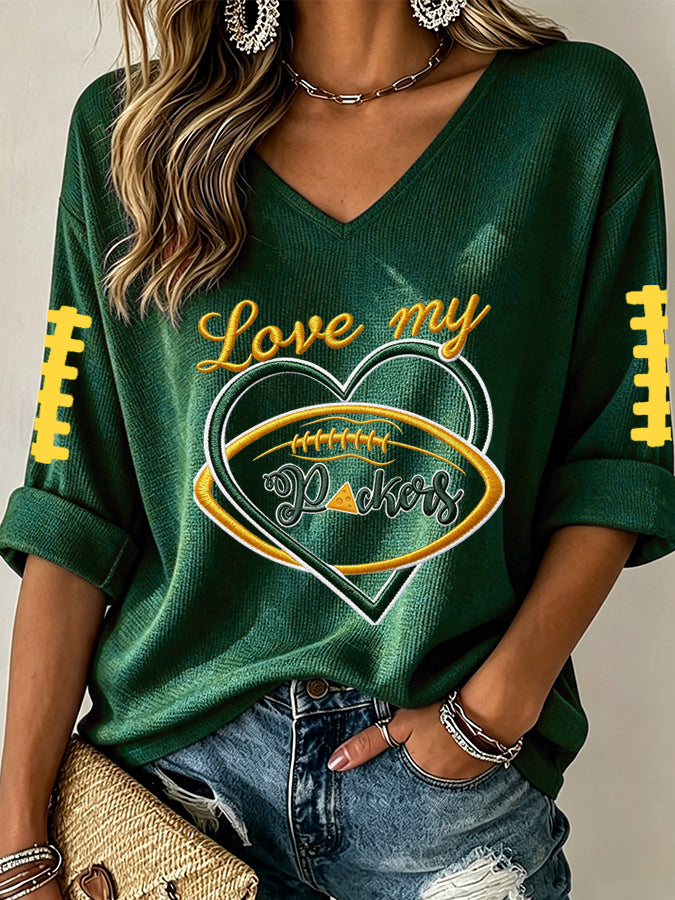 Women'S Football Print Waffle Top