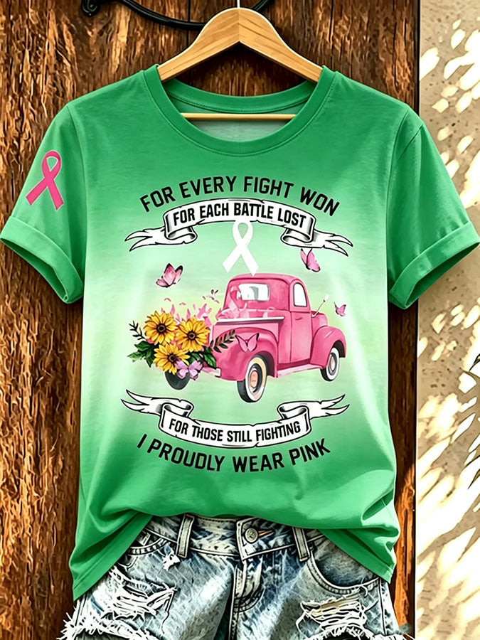 Women'S Pink Art Printed Casual T-Shirt