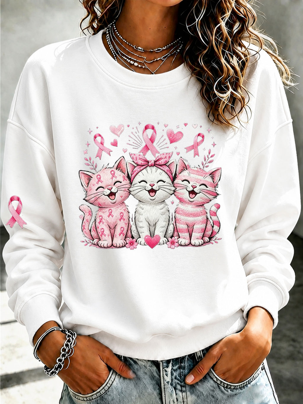 Women'S Breast Cancer Awareness Printed Sweatshirt