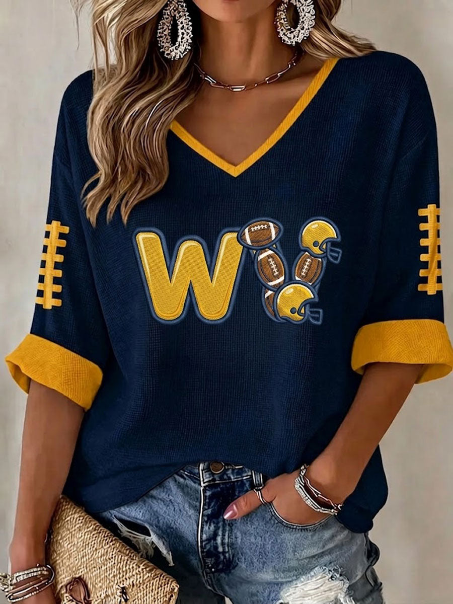 Women'S Football Print Waffle Top