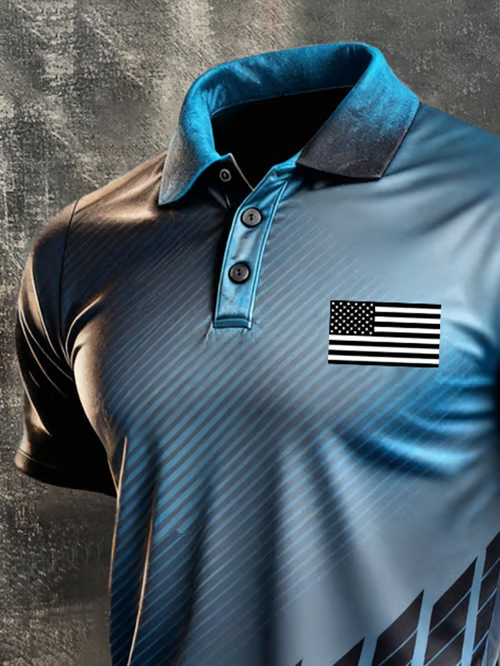 Men'S American Flag Print Casual Polo Shirt