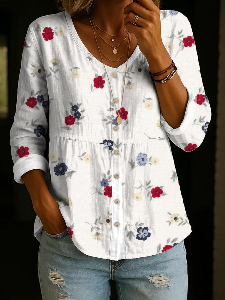Women's Casual Retro Cotton-Linen Patriotic Shirt
