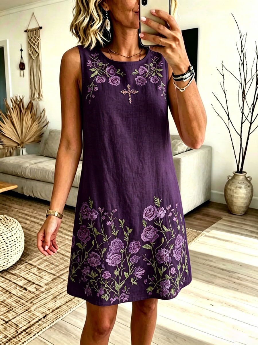Women'S Cotton And Linen Faith Casual Floral Dress