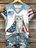 Women's USA 250th Anniversary Cat-Print Top