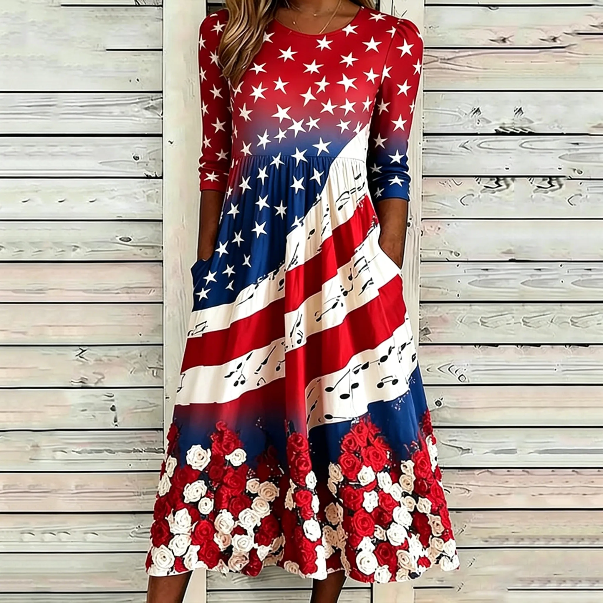 Women'S Retro Flag Printed Casual Dress
