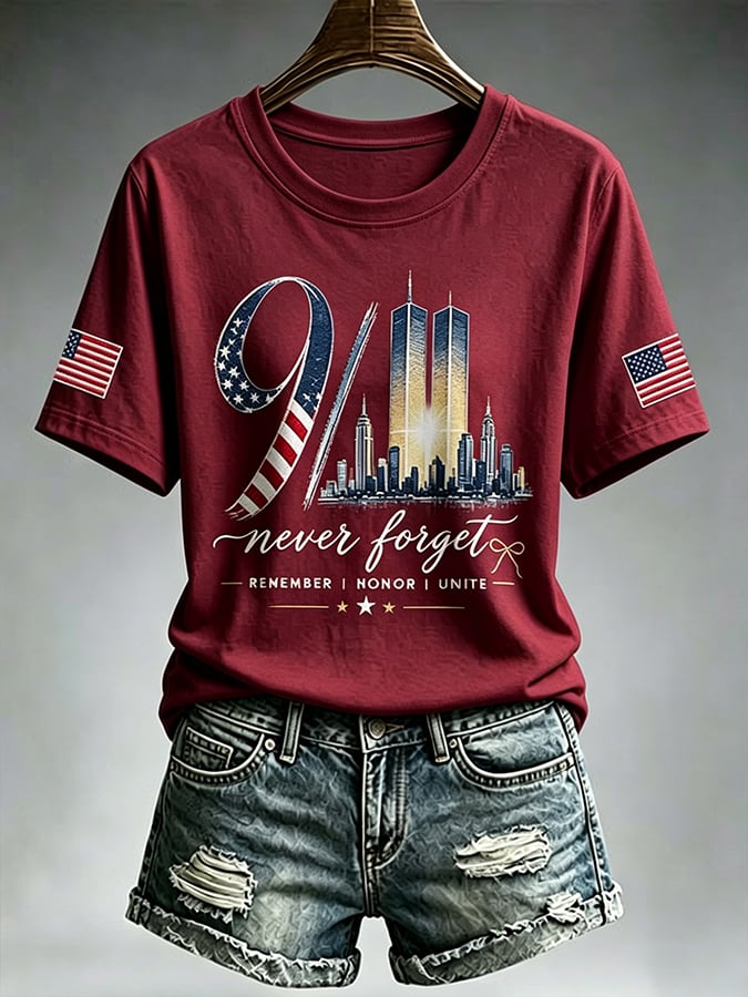 Women's  Retro  9.11 Never Forget Print T-shirt