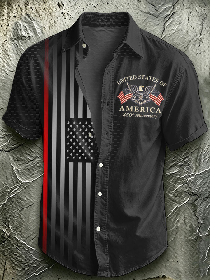 Men'S America Flag Printed Casual Collar Shirt