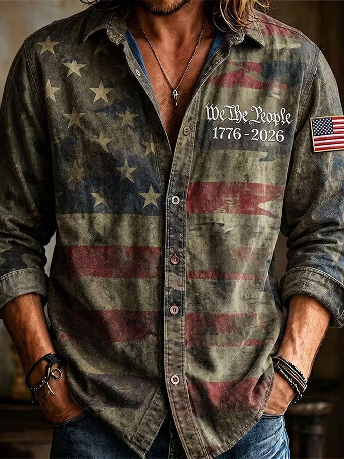 Men'S America Flag Printed Casual Shirt