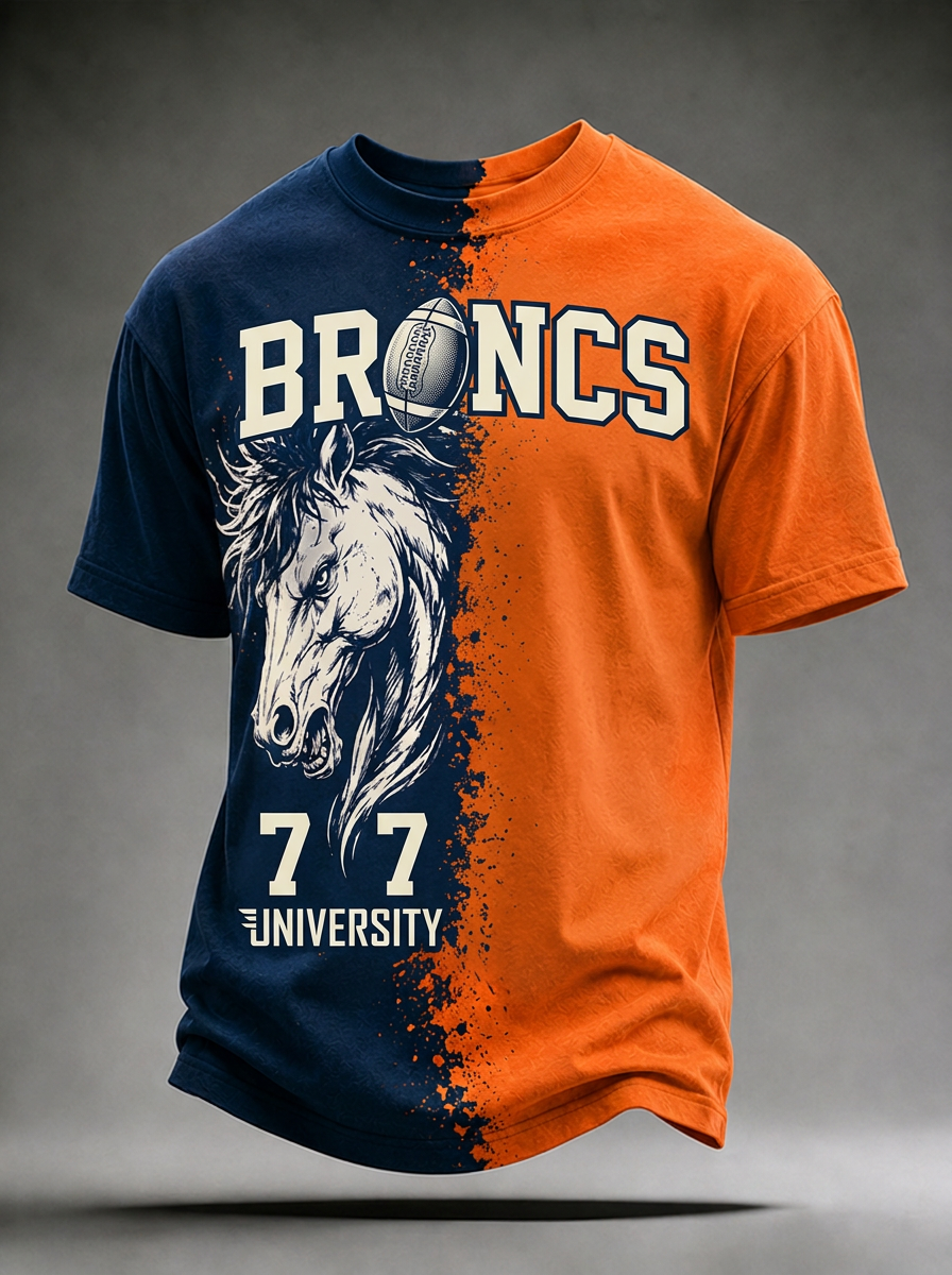 Unisex Denver Broncos Football Horse Head 77 University Printed T-shirt