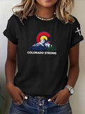 Women'S Casual COLORADO STRONG Mountain Fire Printed Round Neck Casual Short Sleeved T-Shirt