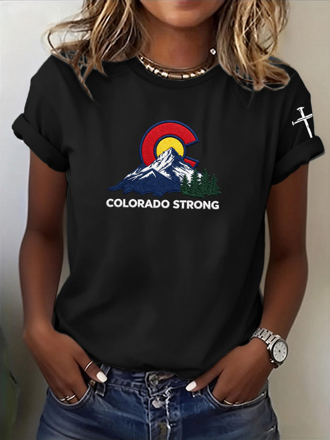 Women'S Casual COLORADO STRONG Mountain Fire Printed Round Neck Casual Short Sleeved T-Shirt