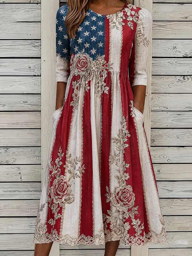 Women'S Flag Floral Printed Casual Dress