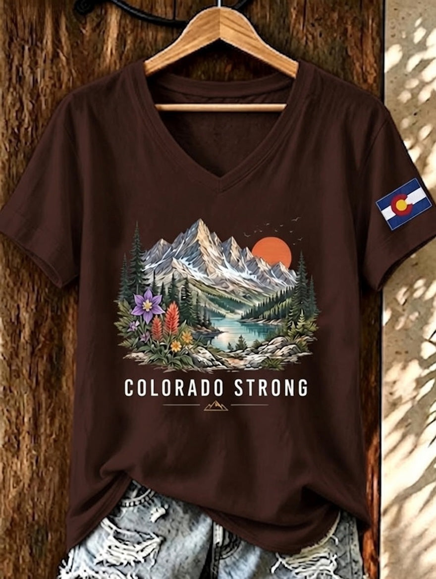 Women'S Colorado Strong Printed V-Neck T-Shirt