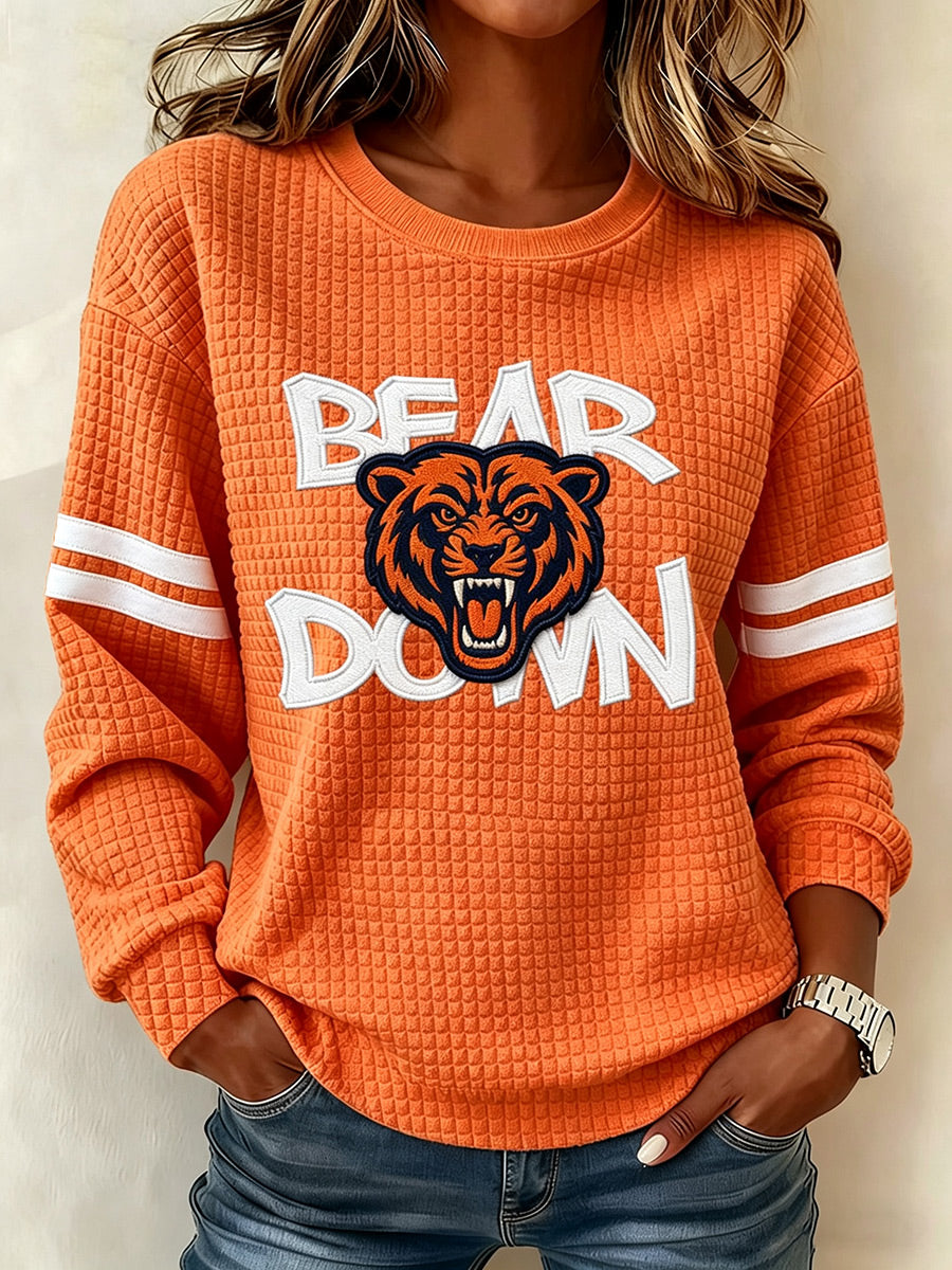 Women's football fan waffle long sleeved round neck sports shirt