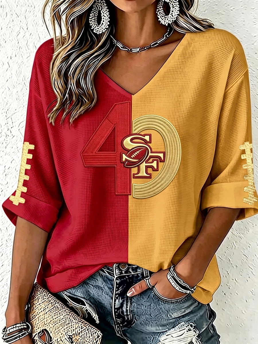 Women'S Football Print Waffle Top