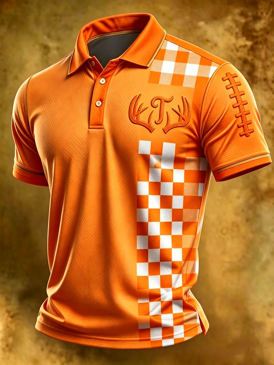 Men'S Retro Football Print Polo T-Shirt