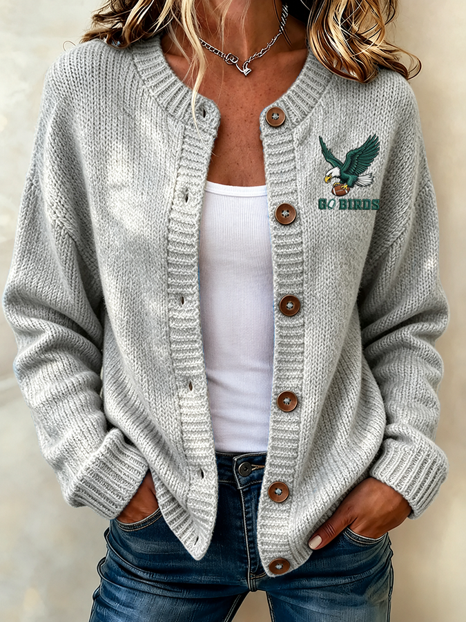 Women'S Football Printed Knitted Cardigan