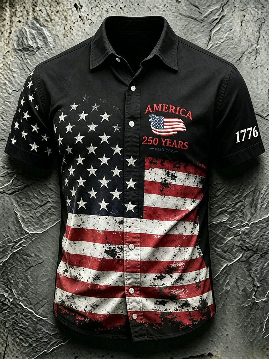 Men's Casual Independence Day American Flag Printed Shirt