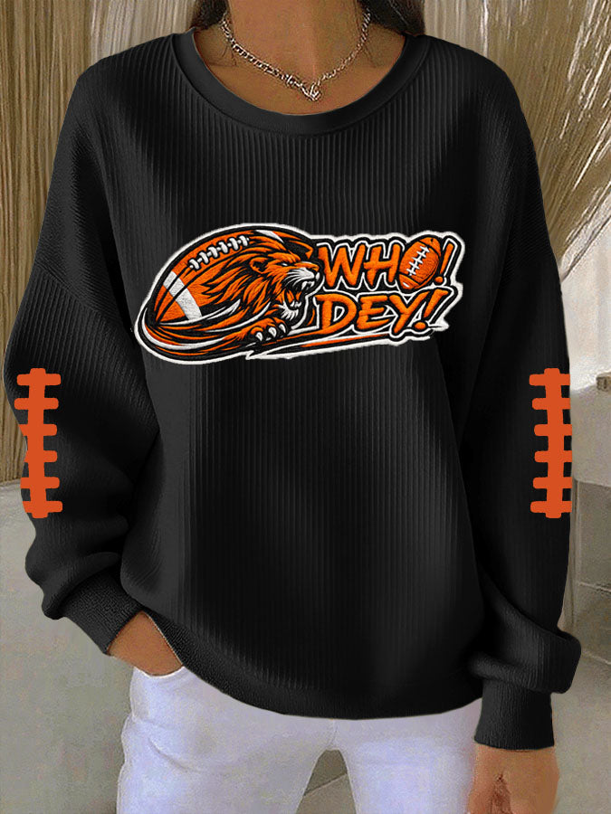 Women's Football Print Long-Sleeved Knit Top