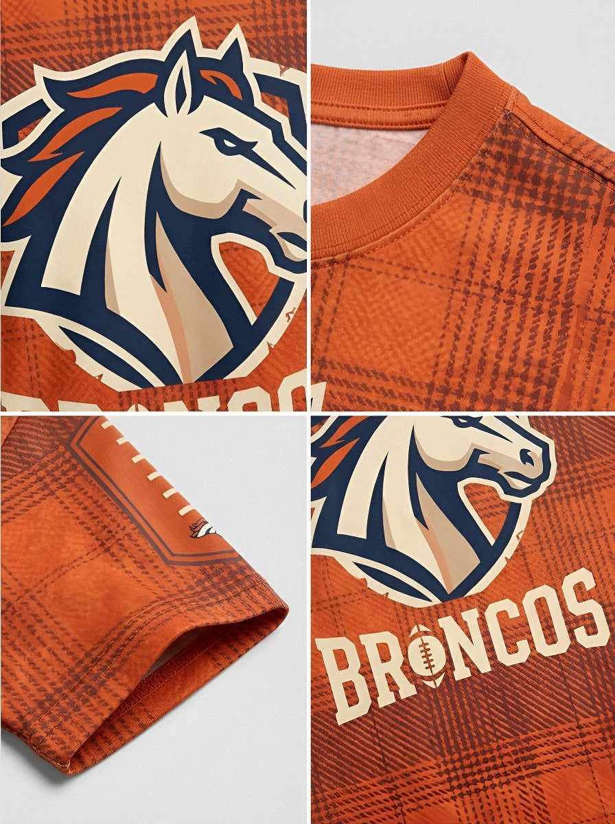 Unisex Denver Broncos Plaid Football Logo Printed T-shirt