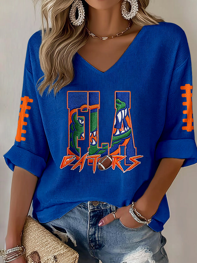 Women'S Football Print Waffle  Top