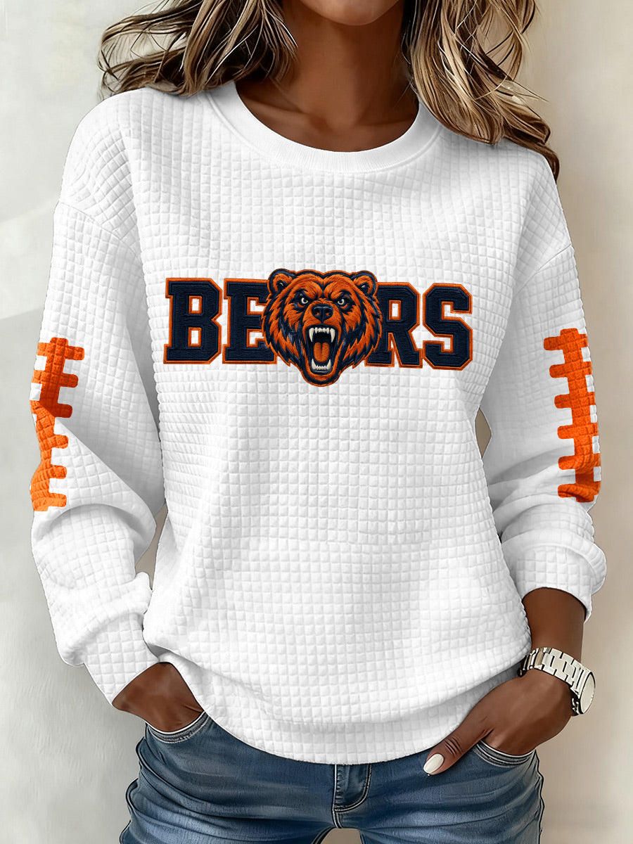 Women'S Football Fan Waffle Long Sleeved Round Neck Sports Shirt