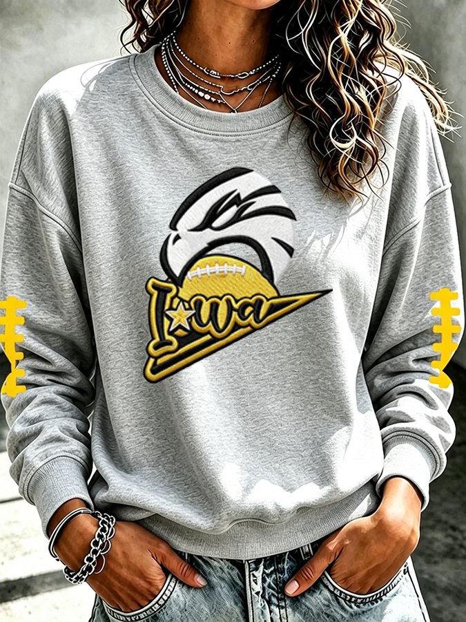 Women'S Retro Football Print Round Neck Sports Shirt