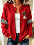 Women'S Football Printed Knitted Cardigan
