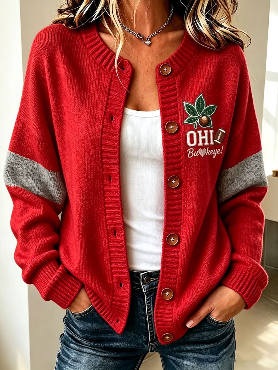 Women'S Football Printed Knitted Cardigan