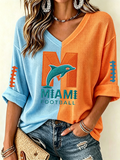 Women'S Rugby Patterned Waffle V-Neck Top