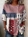 Women'S Casual Cotton-Linen Top With U.S. 250th Anniversary Print