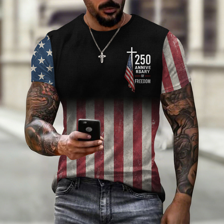 Men'S Retro American Independence Day Printed Short Sleeved T-Shirt