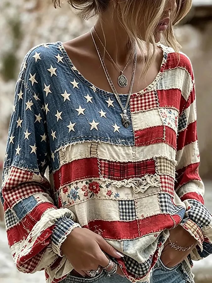 Women'S Casual Top With U.S. 250th Anniversary Print