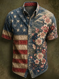 Men's American flag floral print shirt