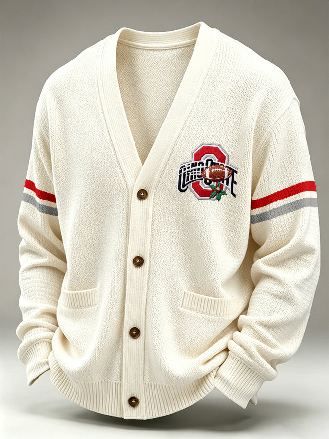 Men'S Casual Football Printed Cardigan