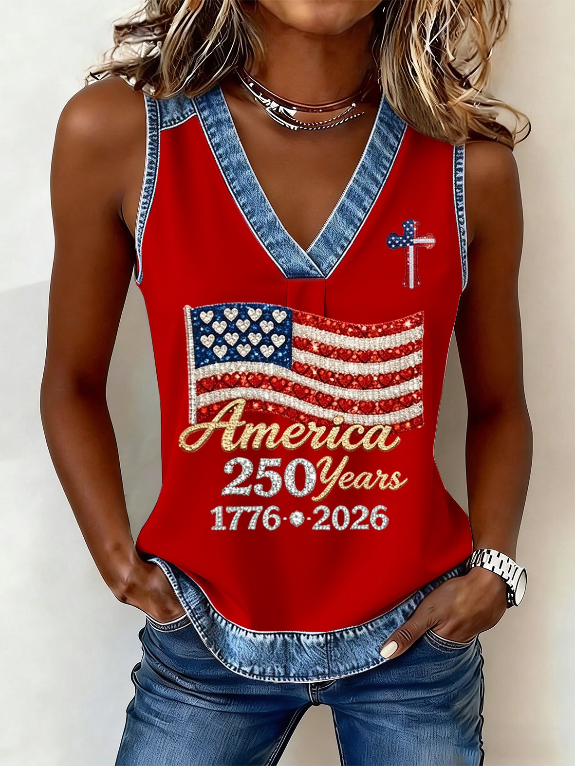 Women's 250th Anniversary Print V Neck Tank Top