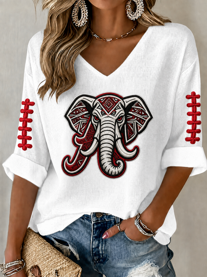 Women'S Football Print Waffle  Top
