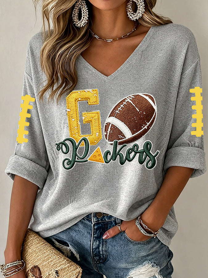 Women'S Football Print Waffle Top