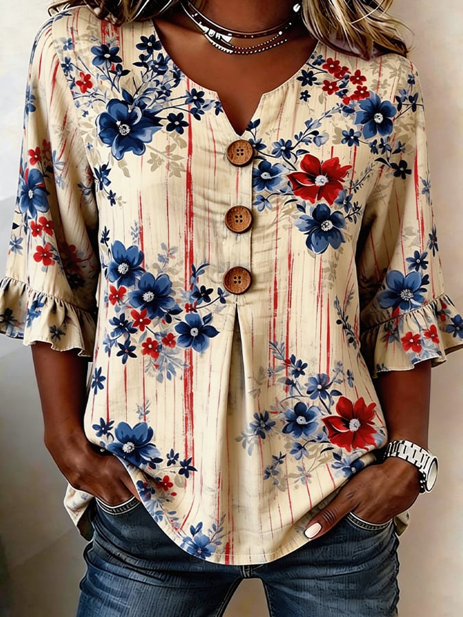 Women's 250th Anniversary Print Half Sleeve Casual Blouse