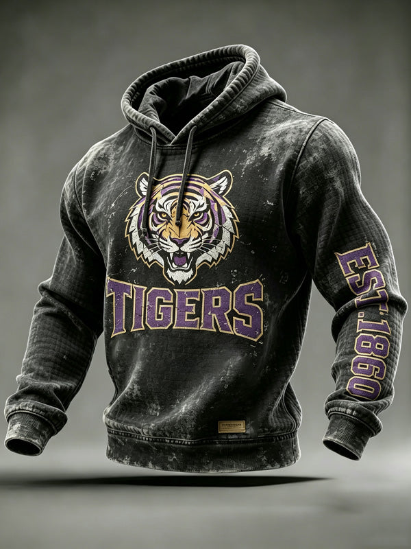 Men's Casual Football Commemorative Printed Waffle Hoodie